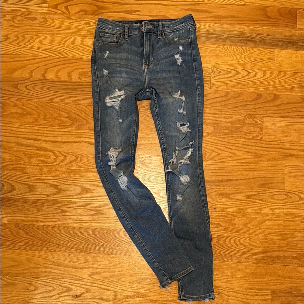 Hollister Blue Super Skinny Distressed Jeans High Rise sz 1